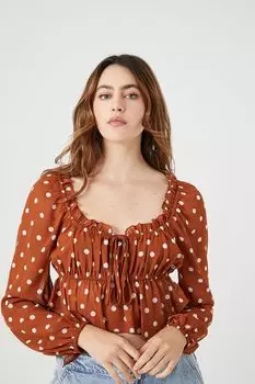 Шифоновый топ в горошек Forever 21, ржавый