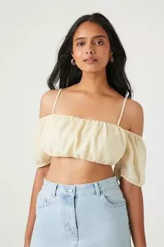 Шифоновый укороченный топ с открытыми плечами Forever 21, песочный