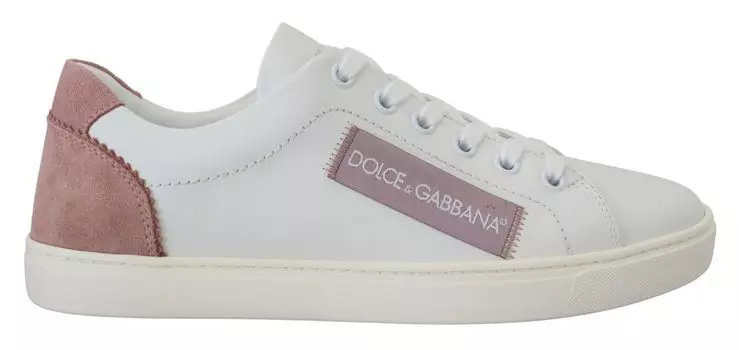 Шикарные белые розовые кожаные низкие кеды Dolce & Gabbana