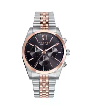 Шикарные многофункциональные мужские часы из стали с черным циферблатом и двухцветным ремешком Viceroy, мультиколор
