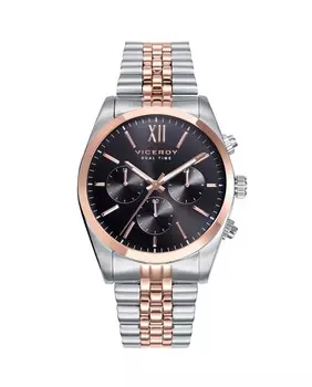 Шикарные многофункциональные мужские часы из стали с черным циферблатом и двухцветным ремешком Viceroy, мультиколор