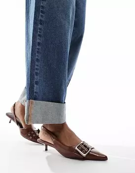 Шикарные светло-коричневые туфли ASOS DESIGN на каблуке с ремешком и пряжкой