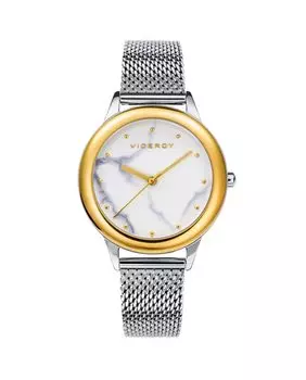 Шикарные женские часы 3 стальные стрелки с золотой IP и миланской сеткой Viceroy, серебро