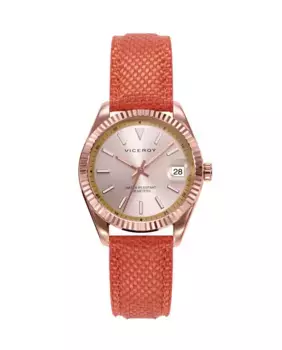 Шикарные женские часы со стальным корпусом розового цвета и оранжевым нейлоновым ремешком Viceroy