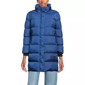 Шикарный длинный пуховик с логотипом LOVE MOSCHINO, синий