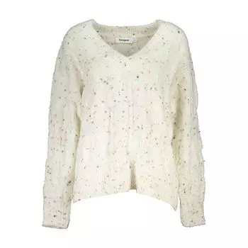 Шикарный контрастный свитер с V-образным вырезом и логотипом Desigual, белый