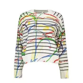 Шикарный свитер с круглым вырезом и контрастными деталями Desigual, белый