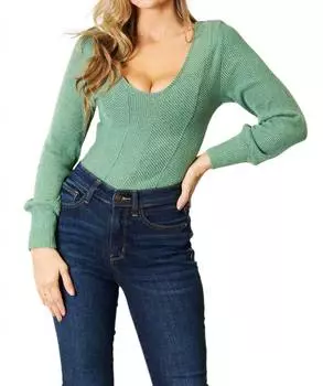 Шикарный топ с круглым вырезом и длинными рукавами в средне-зеленом цвете Basic Bae