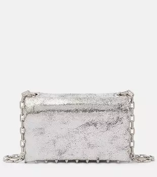 Шипованный кожаный металлизированный кросс-боди Christian Louboutin, серебряный