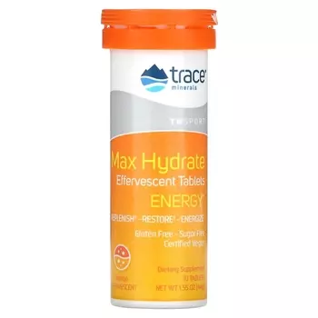 Шипучие Таблетки Trace Minerals Max Hydrate Energy, апельсин, 44 г