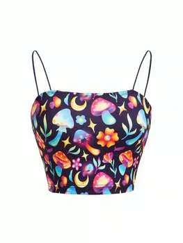 SHIRATWIG Женский праздничный бюстгальтер с грибным принтом и майка, многоцветный