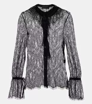 Широкая блуза с кружевом Cecily Nili Lotan, черный