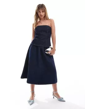 Широкая джинсовая юбка синего индиго ASOS DESIGN