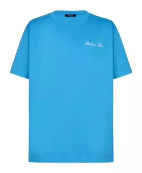 Широкая футболка с фирменной вышивкой Balmain, синий