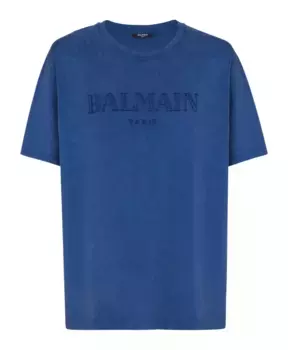 Широкая футболка с винтажной вышивкой балейн Balmain, синий