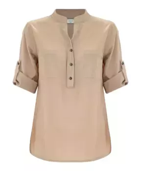Широкая хлопковая блузка с закатанными рукавами Kocca, бежевый