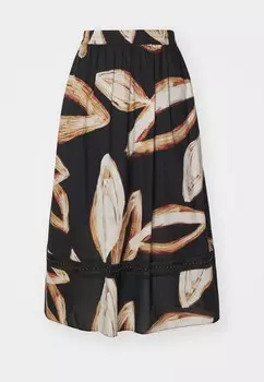 Широкая юбка в сборку PRNT SKIRT STUD DETIL DKNY, черный