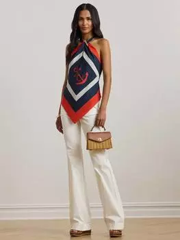 Широкие эластичные хлопчатобумажные брюки cashine Ralph Lauren, белый
