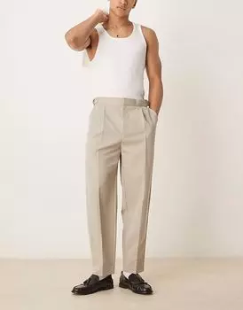 Широкие элегантные брюки ASOS DESIGN с боковыми регуляторами в каменном цвете со складкой спереди