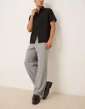 Широкие элегантные брюки ASOS DESIGN серого цвета с текстурой и двойными складками
