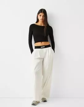 Широкие элегантные брюки с эластичным поясом Bershka, экрю