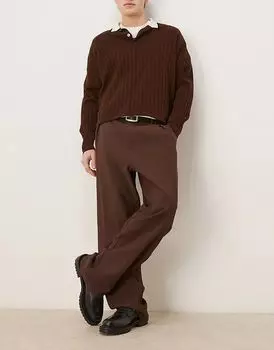 Широкие элегантные брюки со складками коричневого цвета ASOS DESIGN