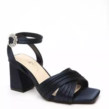 Широкие атласные босоножки на блочном каблуке со складками Quiz, синий