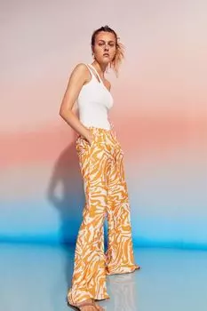 Широкие атласные брюки H&M, светло-оранжевый/узор