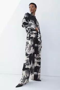 Широкие атласные брюки H&amp;M, темно-синий/стокгольм