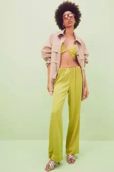 Широкие атласные брюки H&amp;M, желто-зеленый