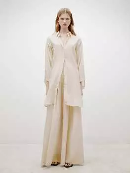 Широкие атласные брюки со складками Massimo Dutti, оранжевый