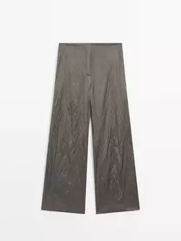 Широкие атласные брюки со складками Massimo Dutti, серый