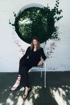 Широкие атласные брюки ZARA, черный