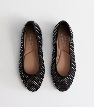 Широкие балетные туфли черного цвета в сетку, украшенные стразами New Look, черный