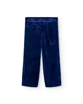 Широкие бархатные брюки для девочек с карманами Boboli, темно-синий