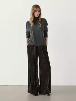 Широкие бархатные брюки Massimo Dutti, зеленый