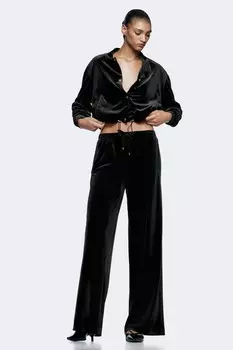 Широкие бархатные брюки ZARA, черный