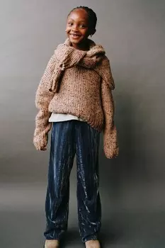 Широкие бархатные брюки ZARA, средний-синий