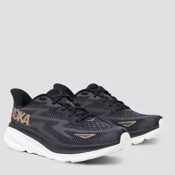 Широкие беговые кроссовки Clifton 9 женские HOKA, цвет Black/Rose Gold
