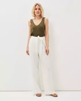 Широкие белые льняные брюки с поясом Phase Eight, белый