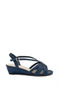 Широкие блестящие босоножки на низкой танкетке 'Julia' Paradox London, темно-синий