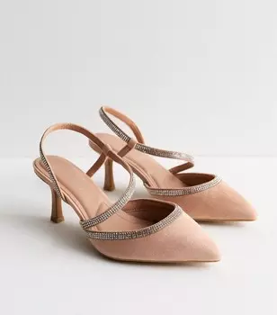 Широкие босоножки кремового цвета с отделкой стразами и пяткой на пятке New Look, кремовый