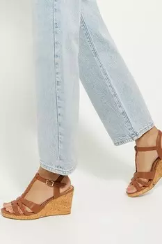 Широкие босоножки на танкетке с косичками коали Dune London, коричневый