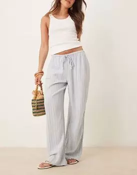 Широкие брюки Abercrombie & Fitch из льняной смеси с завязками на завязках в синюю полоску