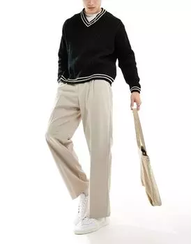 Широкие брюки экрю Pull&Bear строгого кроя