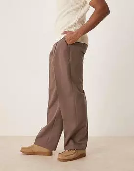 Широкие брюки ASOS DESIGN элегантного коричневого цвета со складками спереди