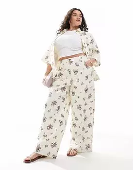 Широкие брюки ASOS DESIGN Curve с высокой талией и цветочным принтом