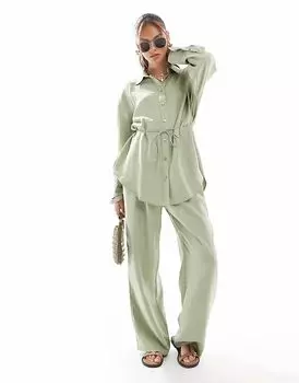 Широкие брюки ASOS DESIGN из модала оливкового цвета с завязкой на талии, комплект