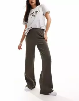 Широкие брюки ASOS DESIGN из плотной ткани в рубчик серого цвета