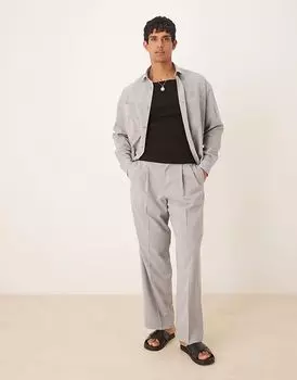 Широкие брюки ASOS DESIGN из серого льна с двойными складками, комплект